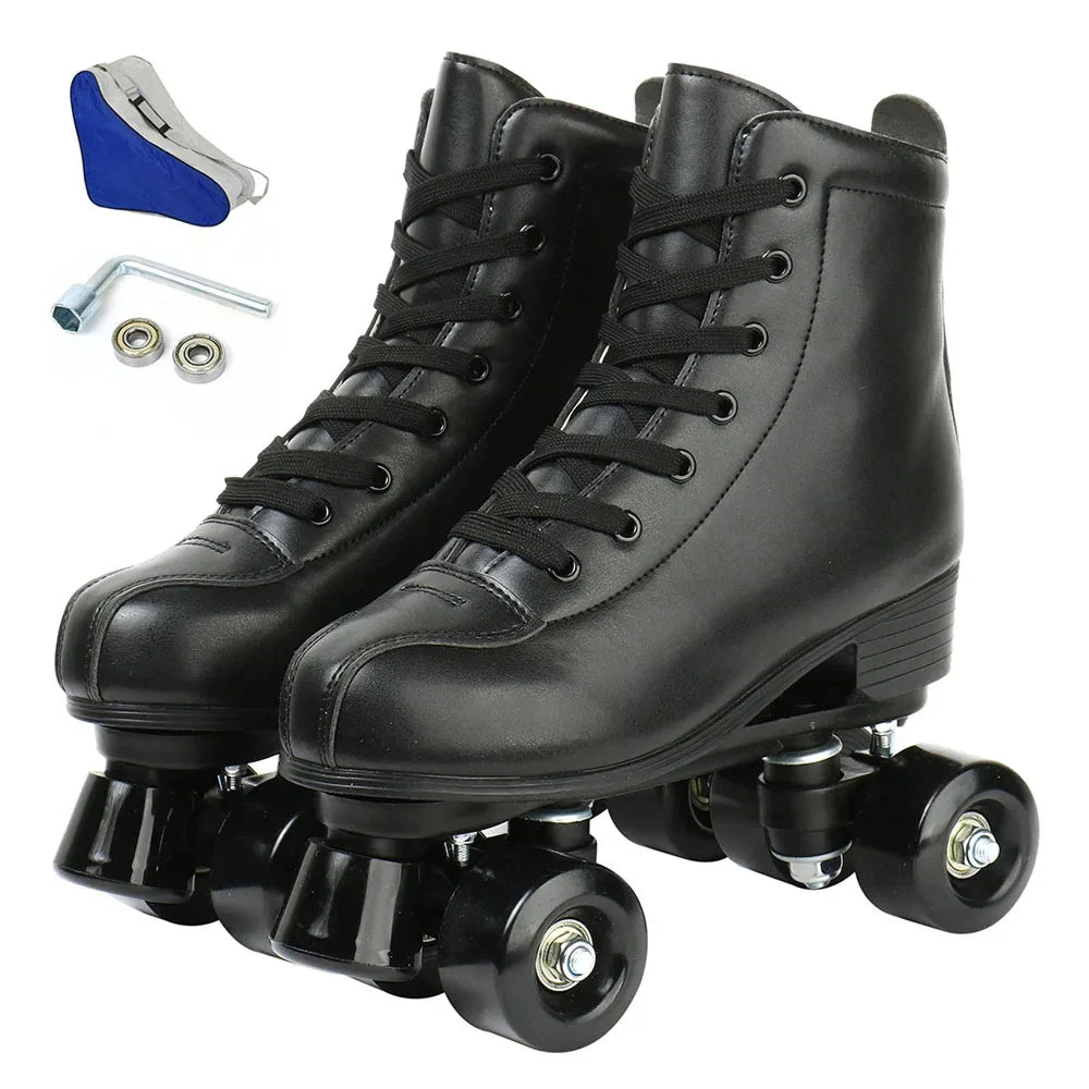 YYW Flashing Roller Skates PU Leather Inline Quad Sneakers