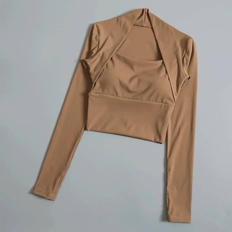 Womens Chest Cushion Long Sleeve Sports Top for Yoga and Gym