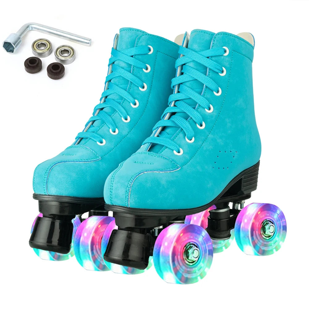 YYW Artificial Leather Roller Skates For Women With Light Up Wheels