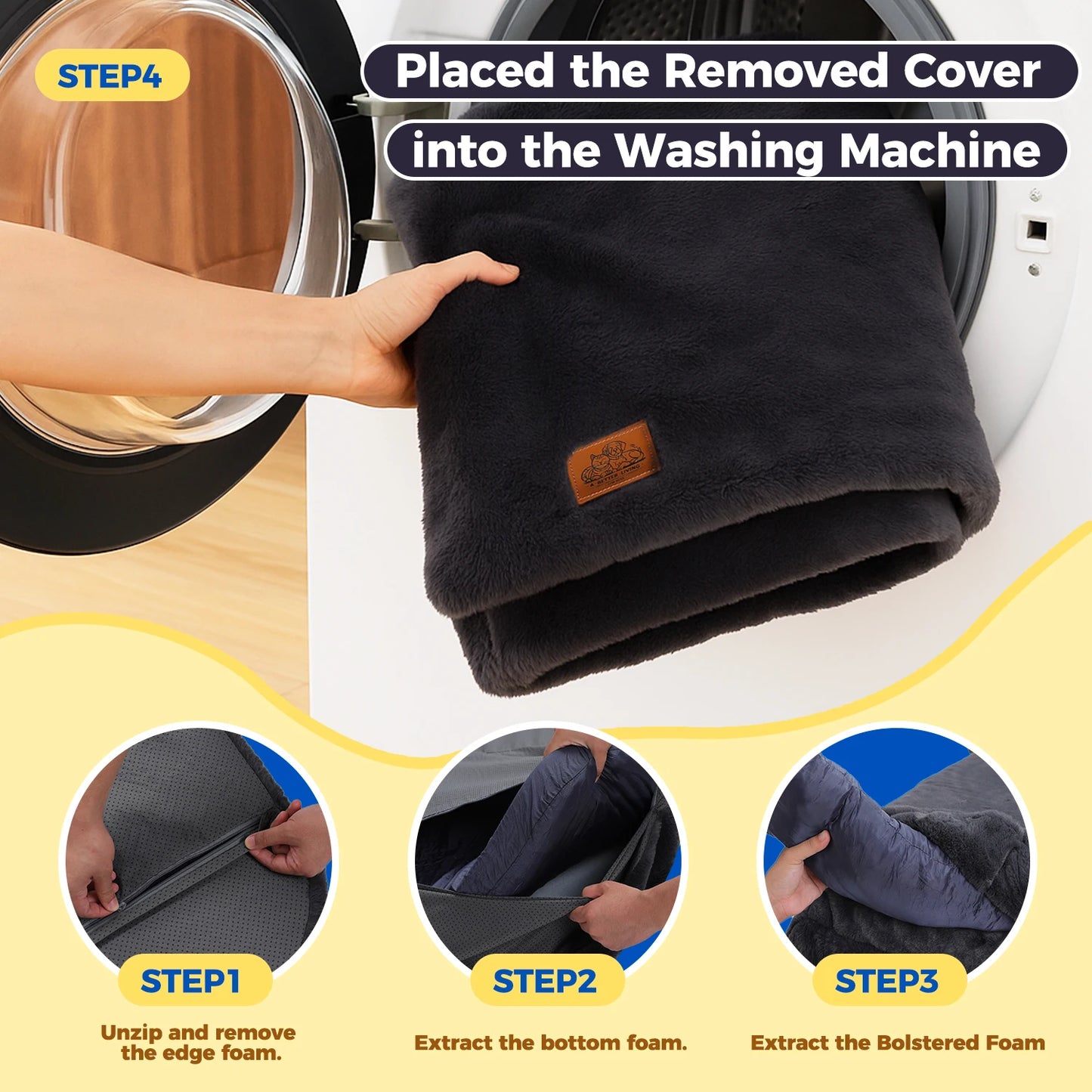 PAWZ Road Foldable Dog Bed For Adults And Large Dogs Plush Pet Couch Bed With Washable Cover And Non Slip Bottom