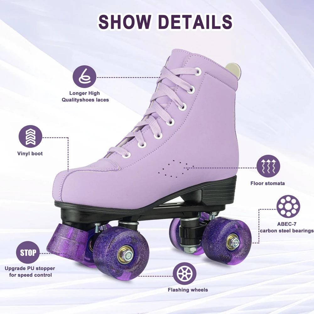 YYW Artificial Leather Roller Skates For Women With Light Up Wheels