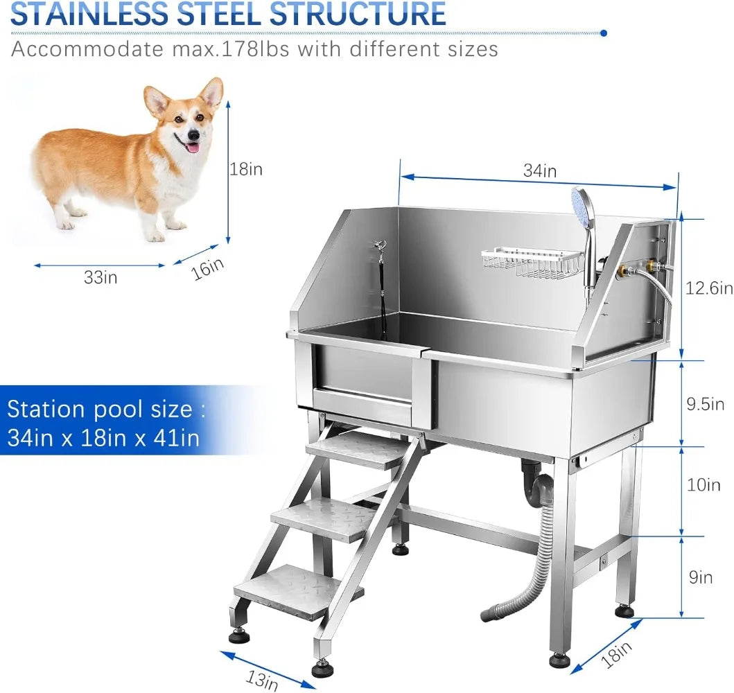 Dog Bathtub For Small Dogs With Sliding Door And Professional Grooming Station For Home Use