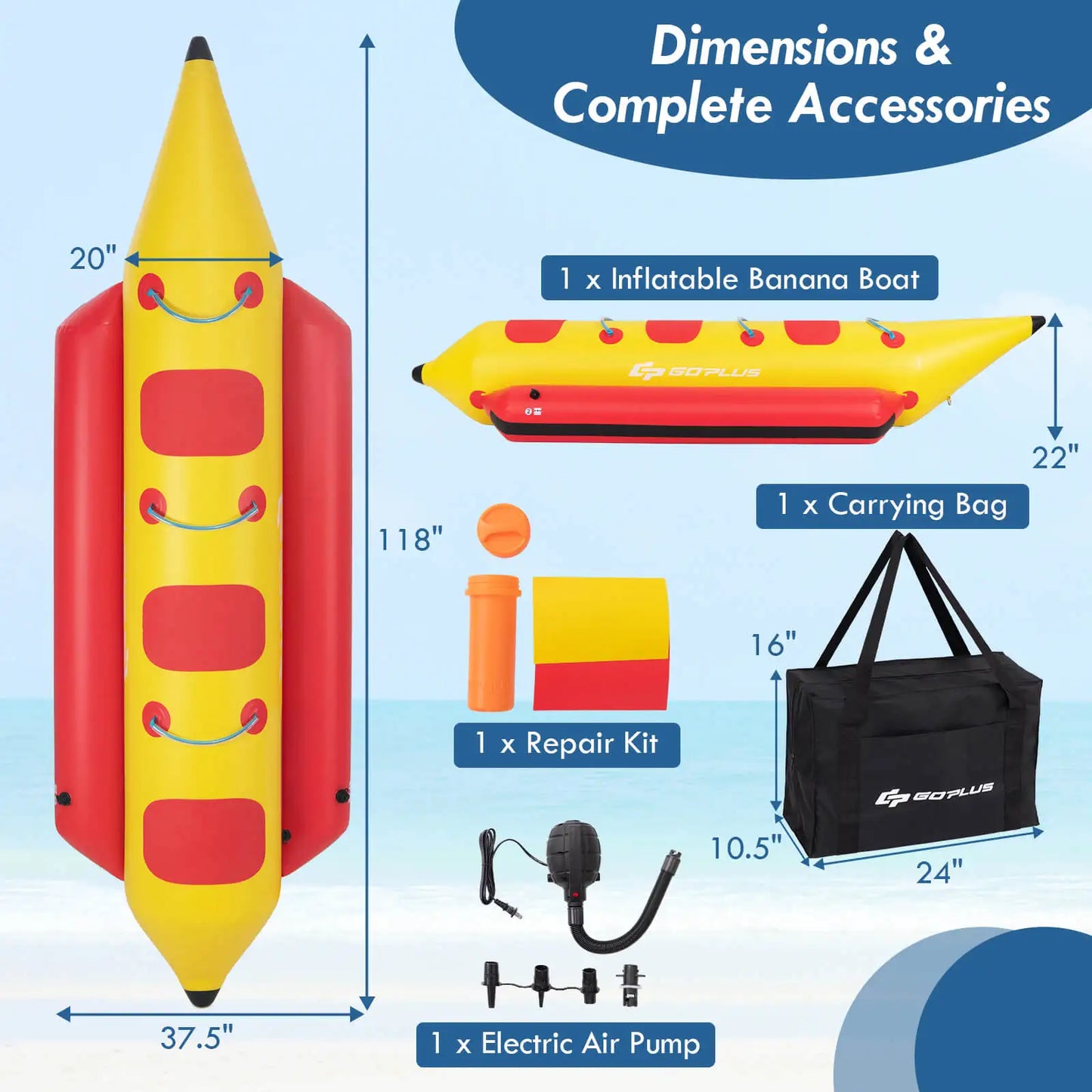 MULTIGOT Inflatable Banana Boat For Water Sports With Electric Pump