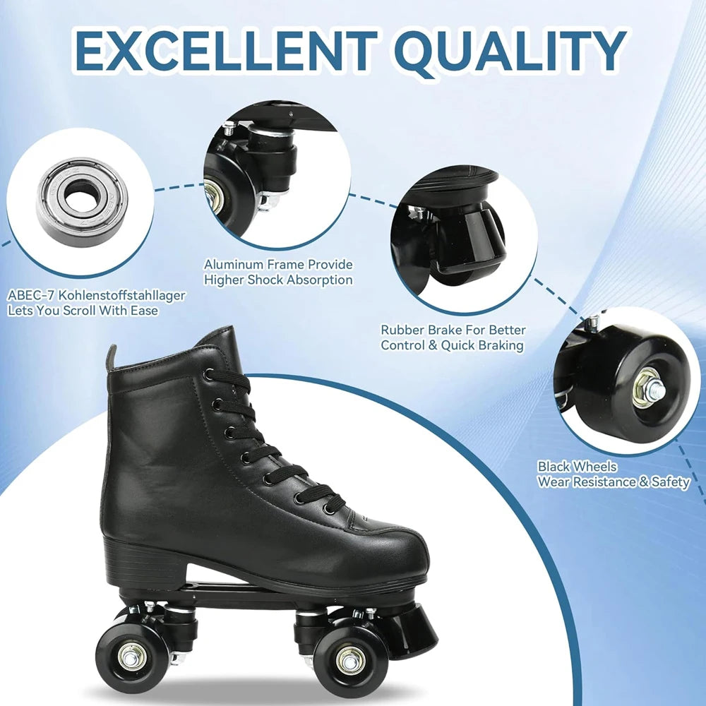YYW Outdoor PU Leather Roller Skates Quad Shoes For Adults