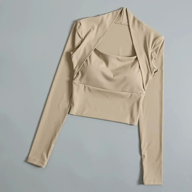 Womens Chest Cushion Long Sleeve Sports Top for Yoga and Gym