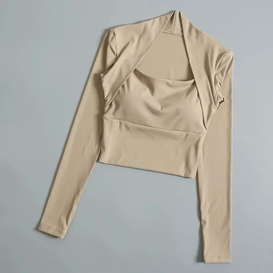 Womens Chest Cushion Long Sleeve Sports Top for Yoga and Gym