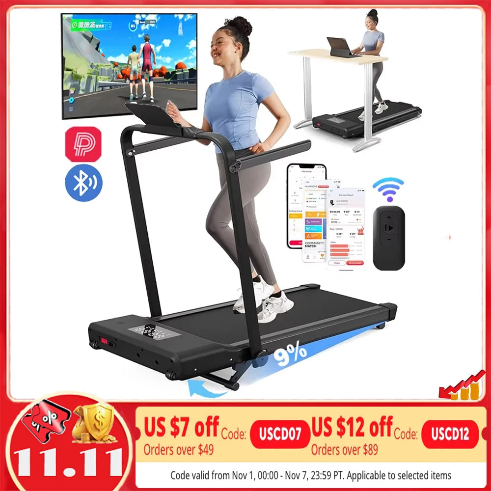 Driving Walking Pad Treadmill With 9 Percent Incline Under Desk