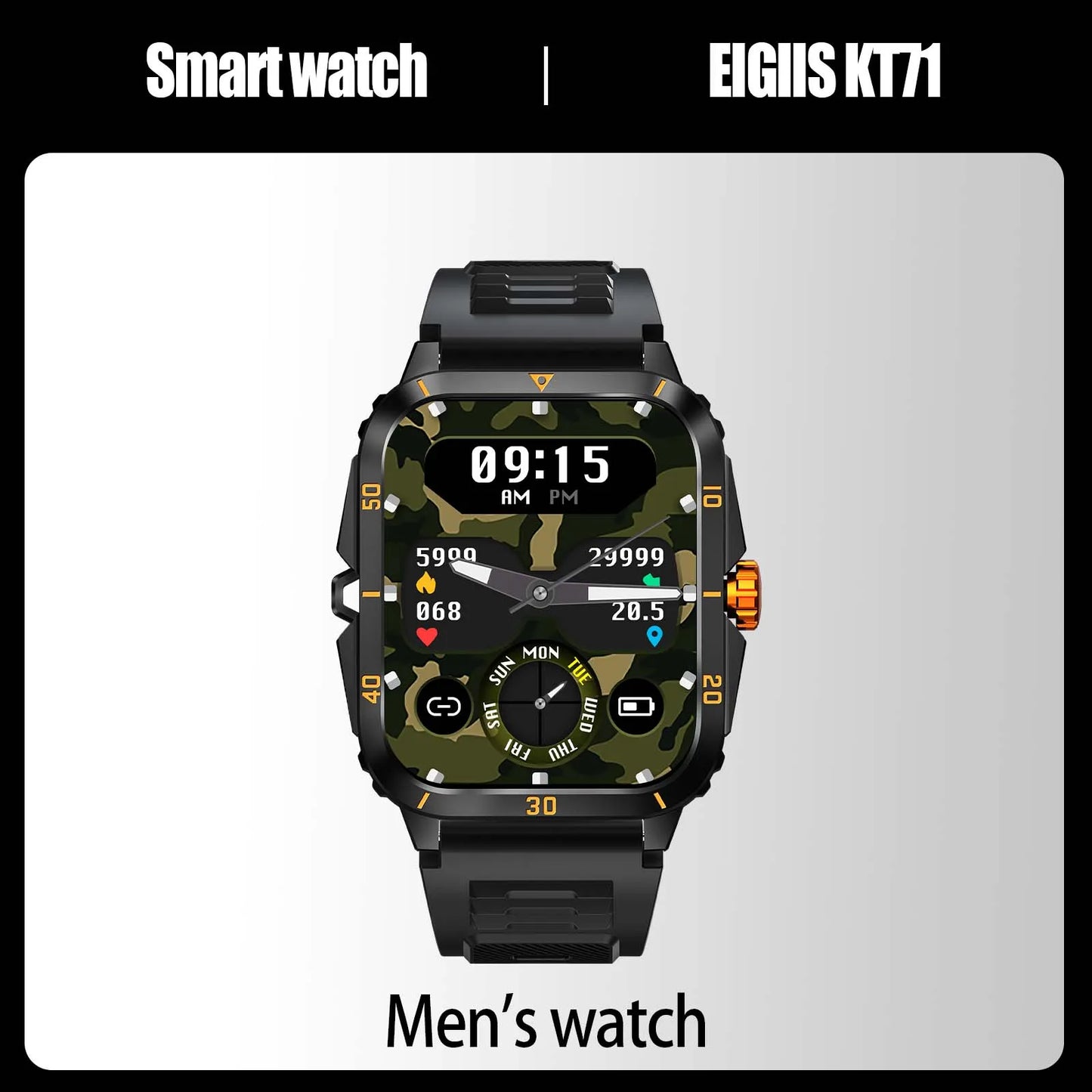 EIGIIS Smartwatch KT71 3ATM Waterproof IPS Screen Bluetooth
