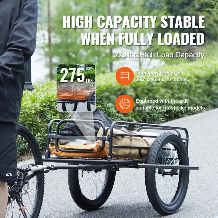 275 Lbs Bike Cargo Trailer With Universal Hitch Foldable Cart For Most Bikes 20 Inch Wheels