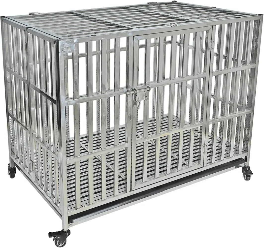 HighConcerned Industrial Strength Stainless Steel Dog Crate Stackable Rolling Kennel