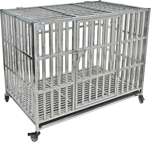 HighConcerned Industrial Strength Stainless Steel Dog Crate Stackable Rolling Kennel
