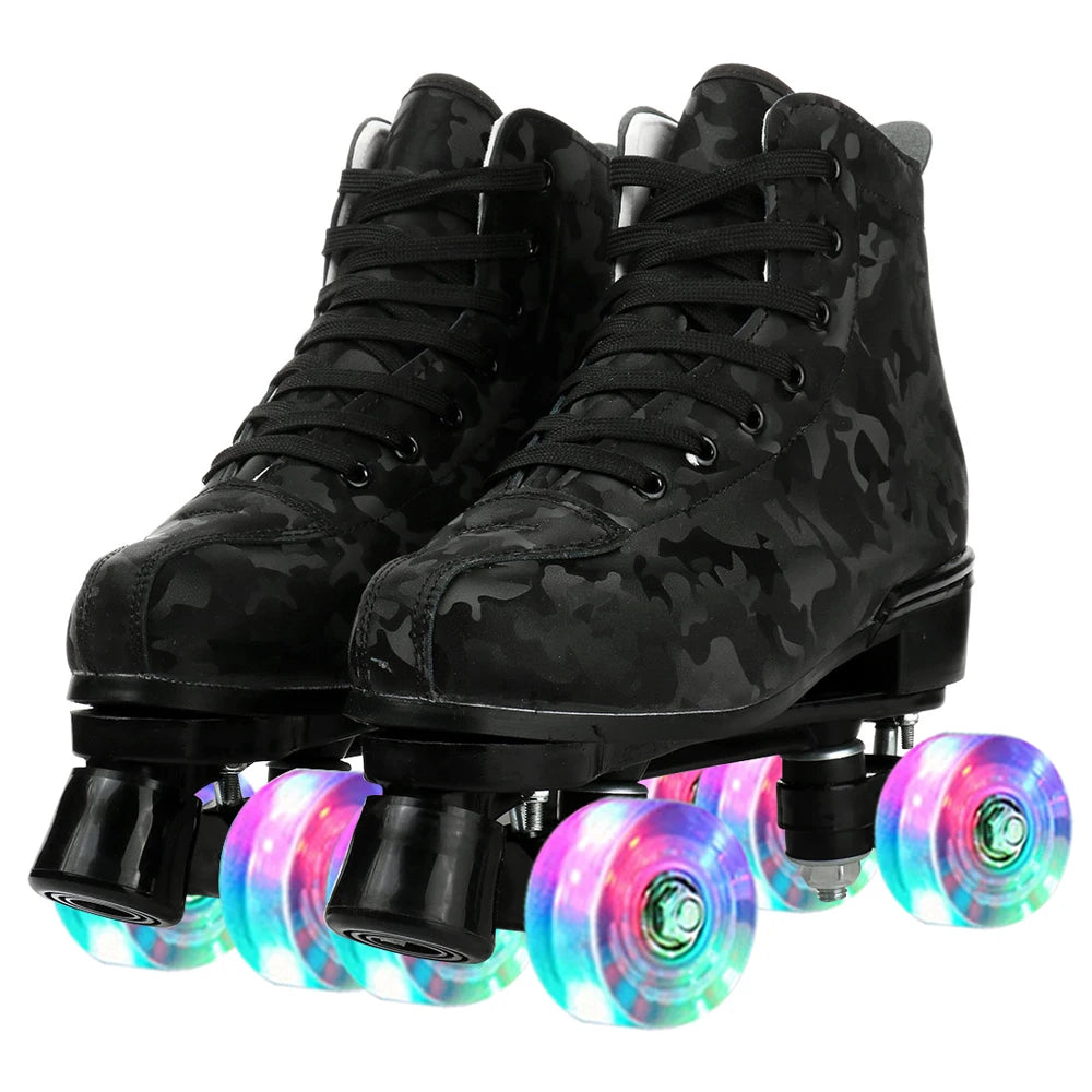 YYW Artificial Leather Roller Skates For Women With Light Up Wheels