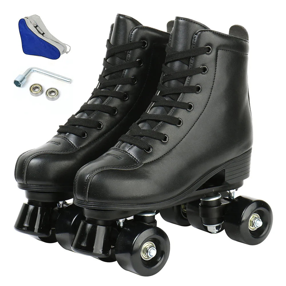 YYW Outdoor PU Leather Roller Skates Quad Shoes For Adults