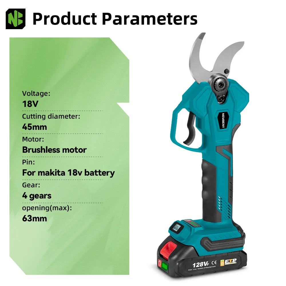 NewBeny Brushless Electric Pruning Shears 45MM For 21V Battery