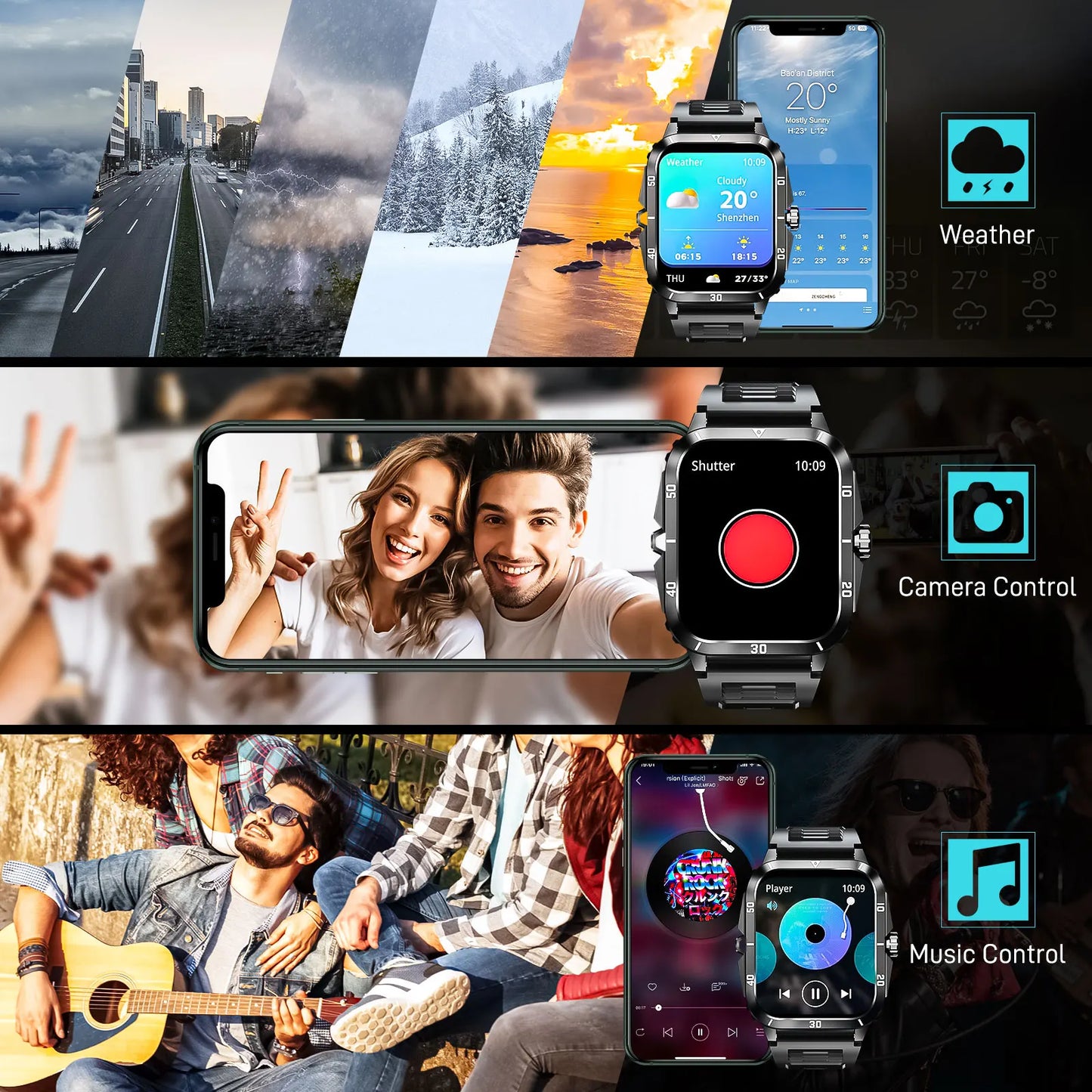 EIGIIS Smartwatch KT71 3ATM Waterproof IPS Screen Bluetooth