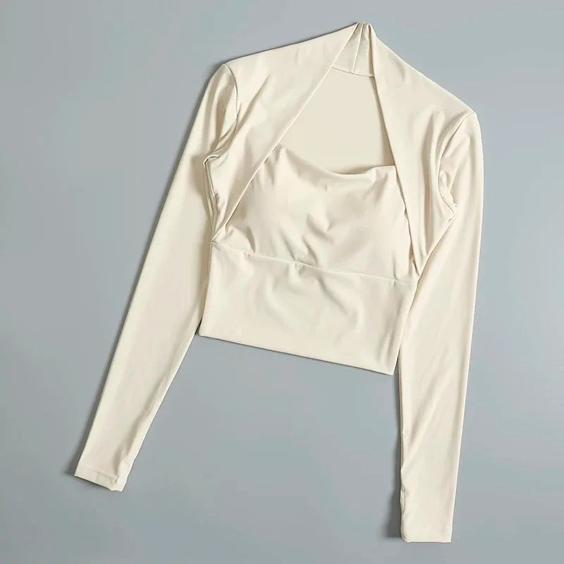 Womens Chest Cushion Long Sleeve Sports Top for Yoga and Gym