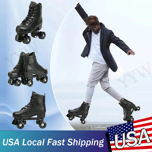 YYW Outdoor PU Leather Roller Skates Quad Shoes For Adults