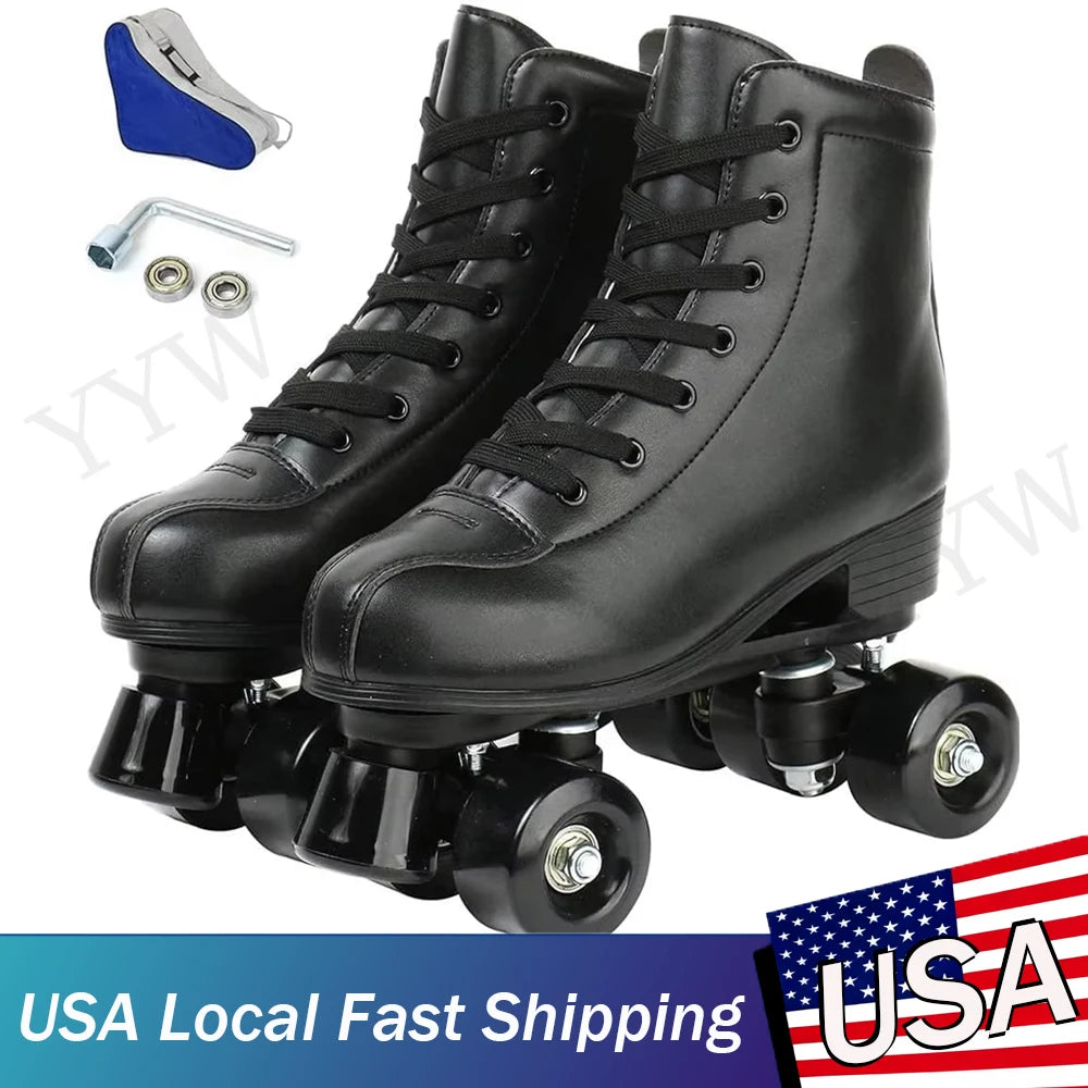YYW Outdoor PU Leather Roller Skates Quad Shoes For Adults