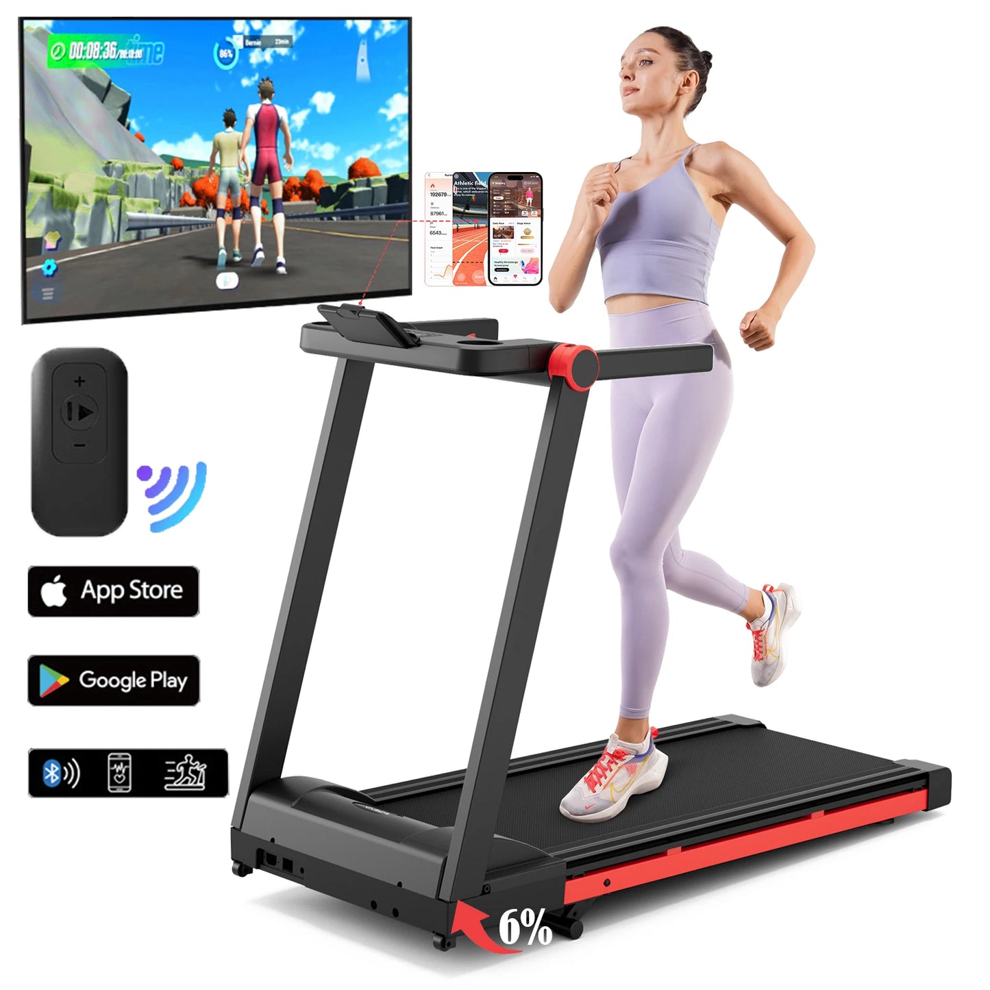Superun Foldable Incline Treadmill Walking Pad With 350LBS Capacity SmartAppDataMonitoring