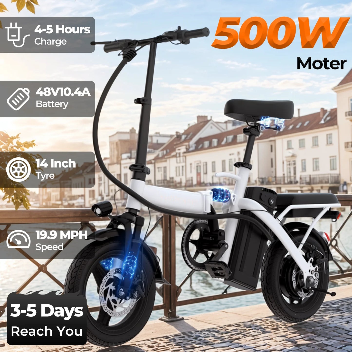 LELEKUAIC Folding Electric Bike 500W Battery Range Pro