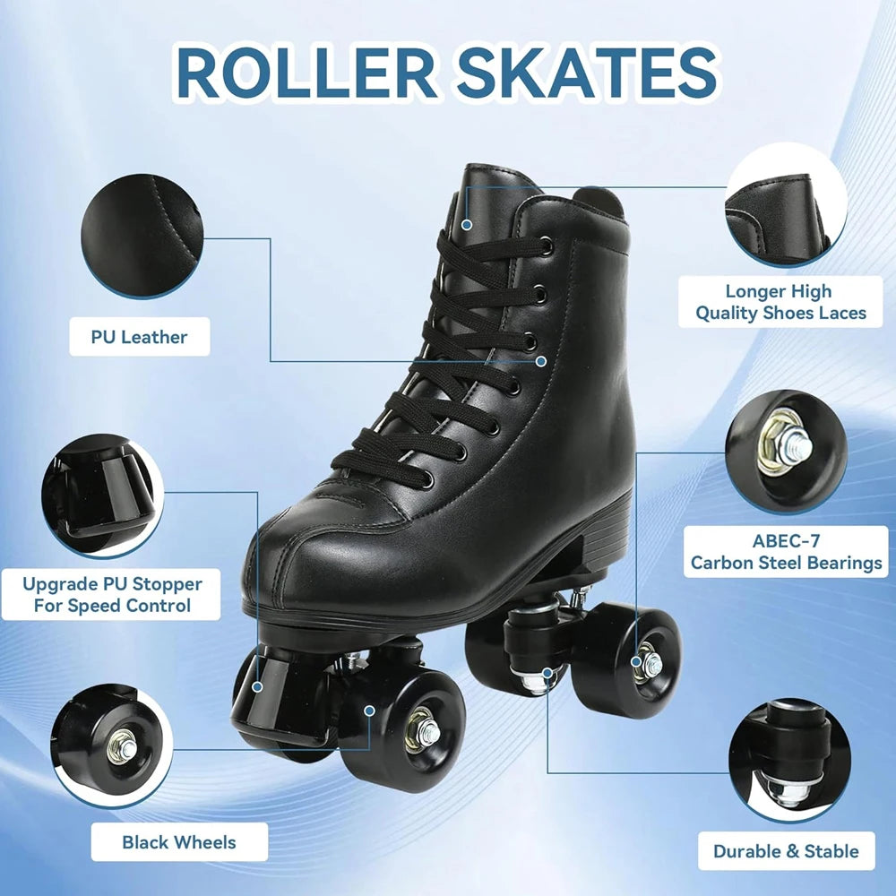 YYW Outdoor PU Leather Roller Skates Quad Shoes For Adults