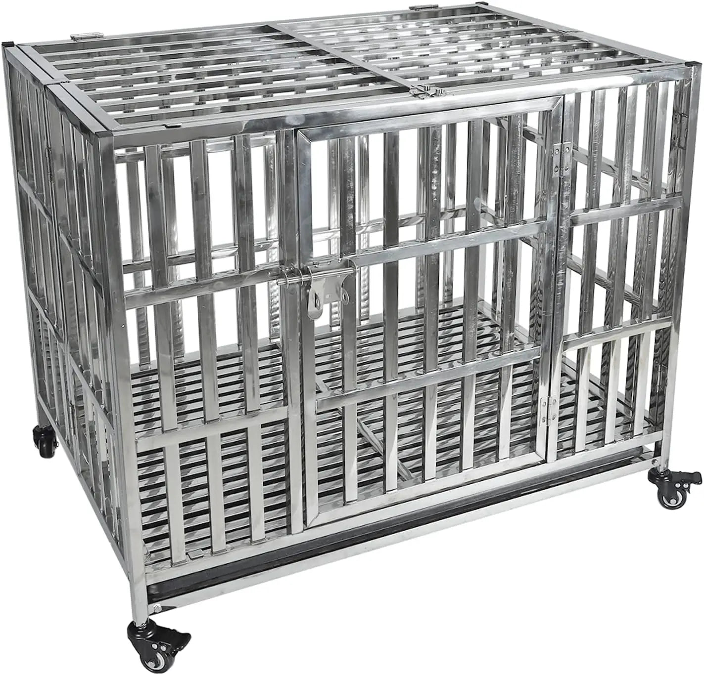 HighConcerned Industrial Strength Stainless Steel Dog Crate Stackable Rolling Kennel