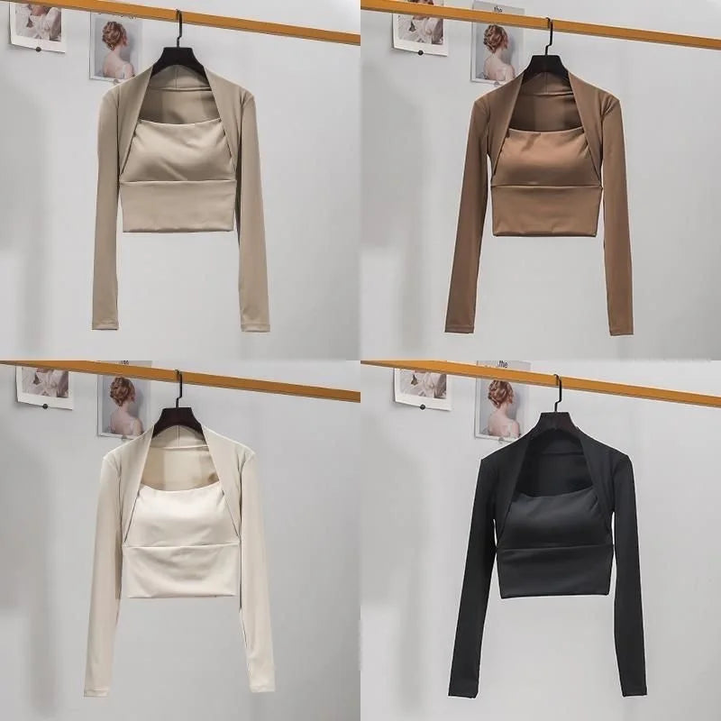 Womens Chest Cushion Long Sleeve Sports Top for Yoga and Gym