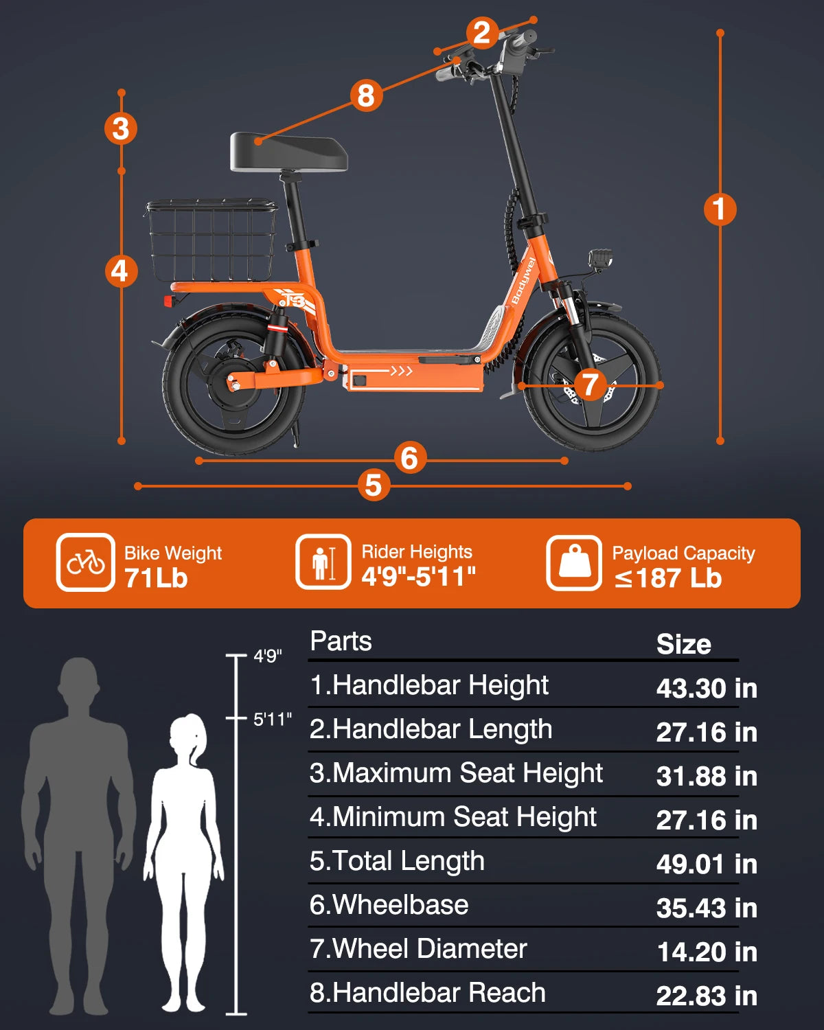 Bodywel Folding Electric Bike T3 Ebike With Rear Basket
