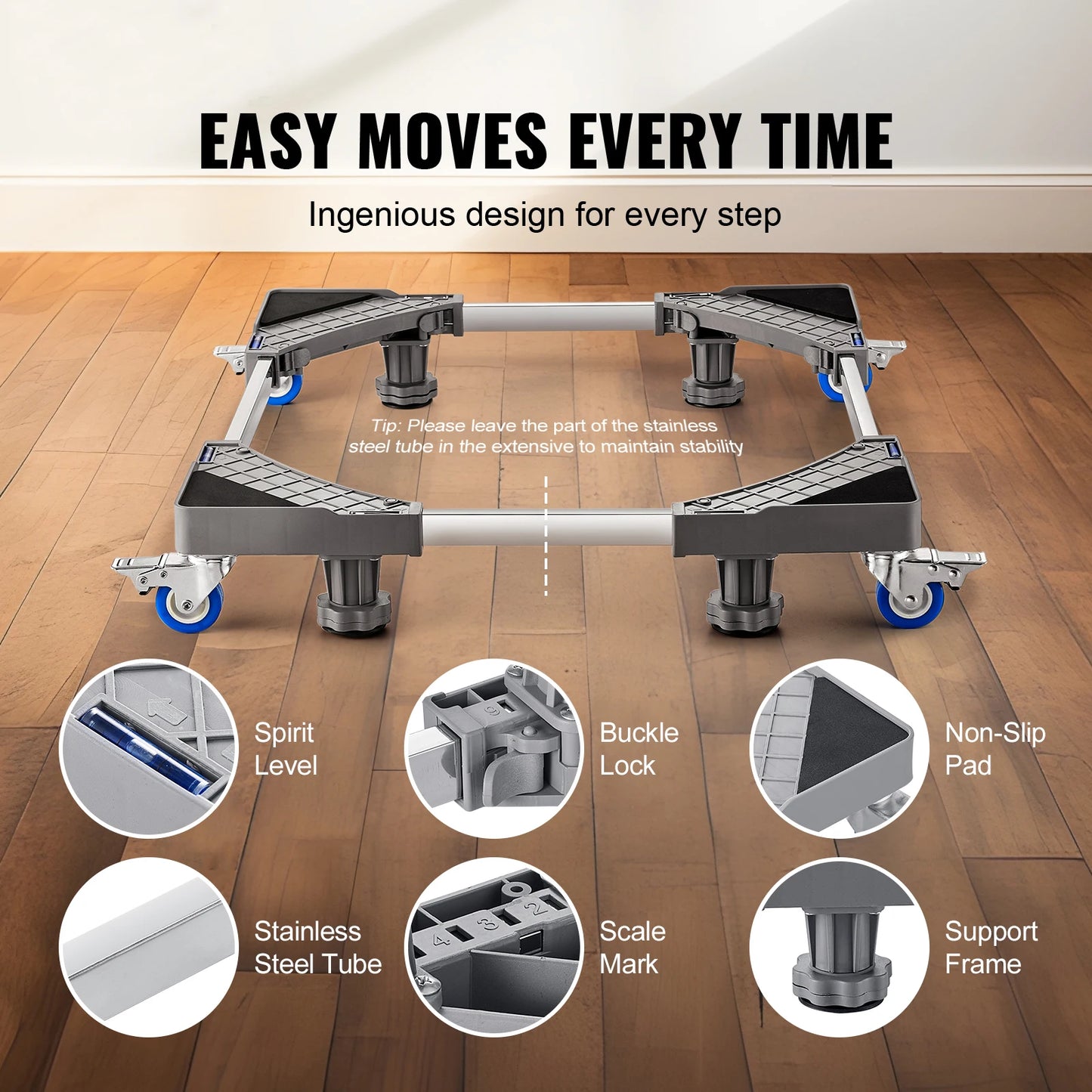 SucceBuy 400 Lbs Mini Fridge Stand Mover With Adjustable Mobile Base Wheels