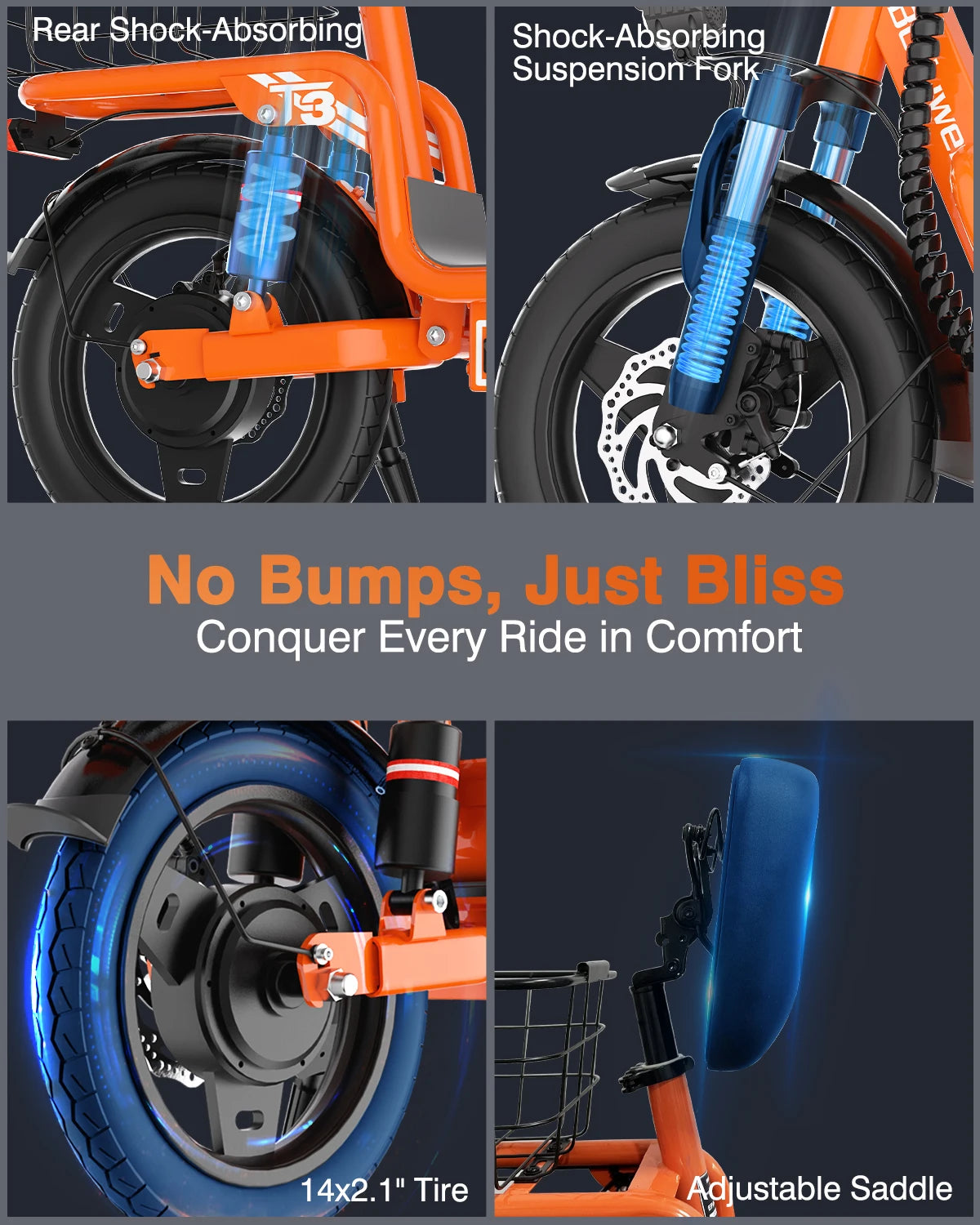 Bodywel Folding Electric Bike T3 Ebike With Rear Basket