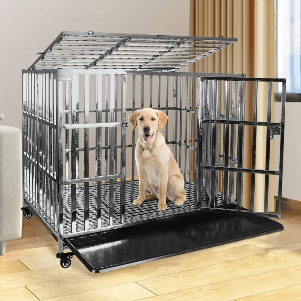 HighConcerned Industrial Strength Stainless Steel Dog Crate Stackable Rolling Kennel