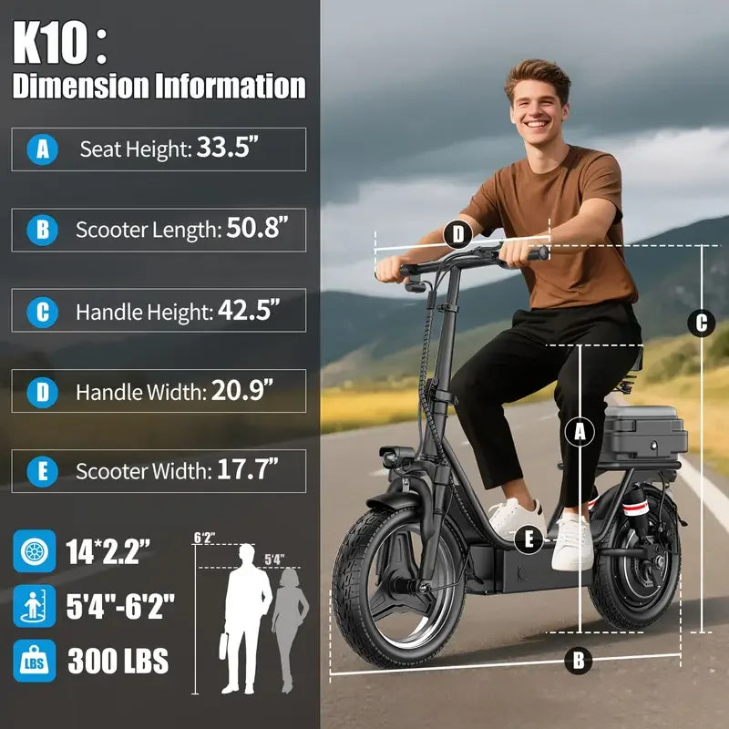 Foldable Electric Scooter With Trunk 650W Peak 48V 15Ah