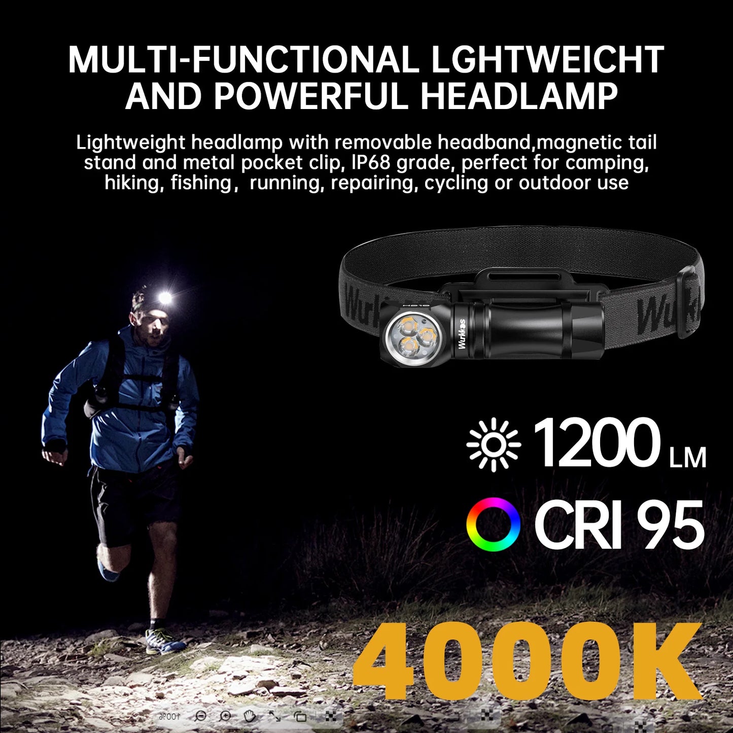 Wurkkos HD10 Headlamp 1200lm Rechargeable IP68 EDC Torch