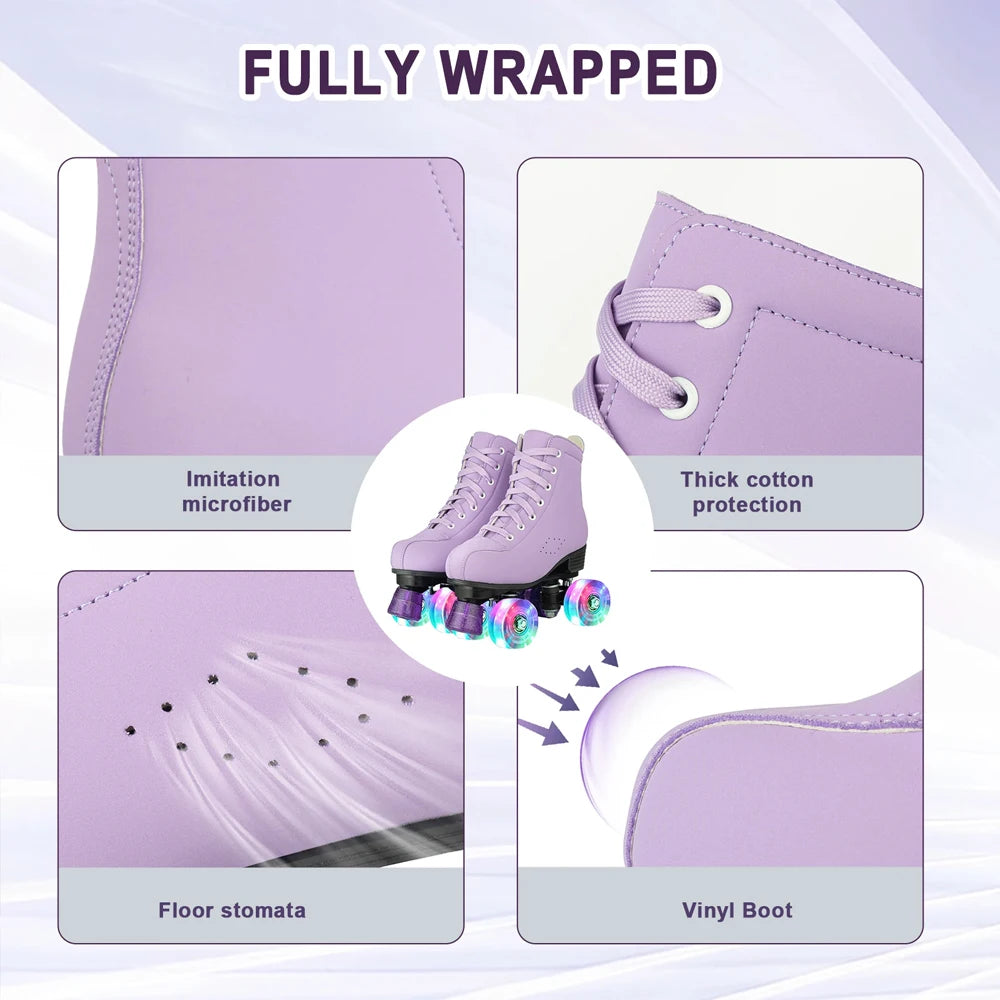YYW Artificial Leather Roller Skates For Women With Light Up Wheels