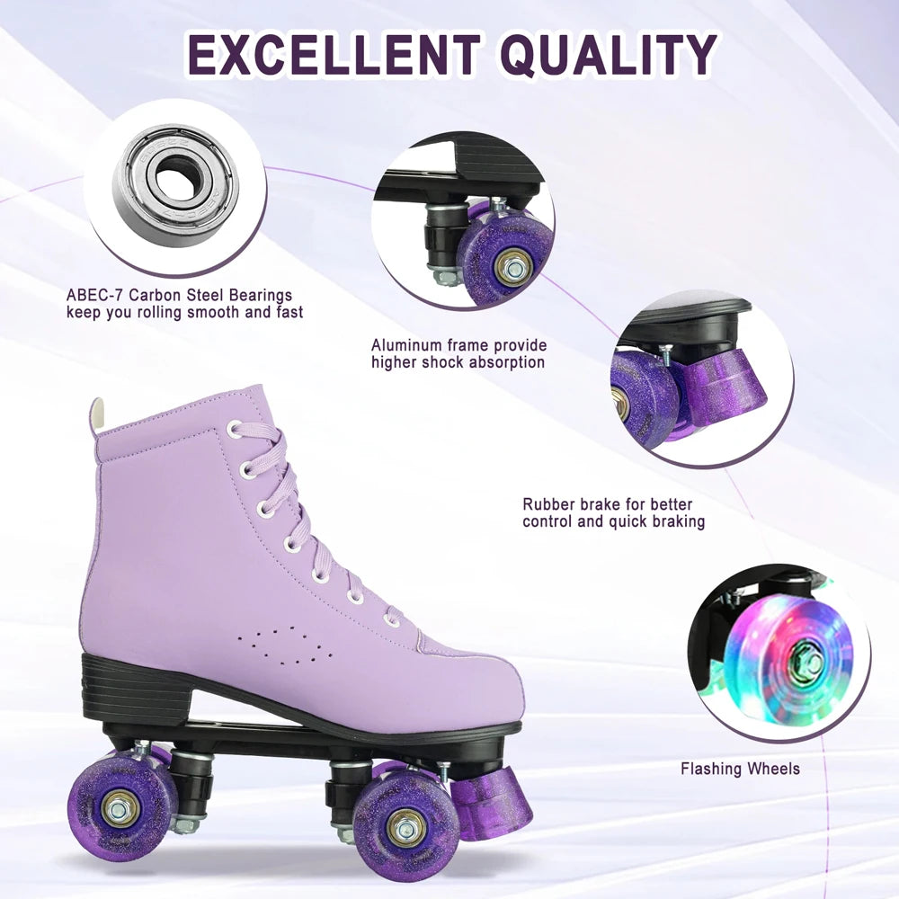 YYW Artificial Leather Roller Skates For Women With Light Up Wheels
