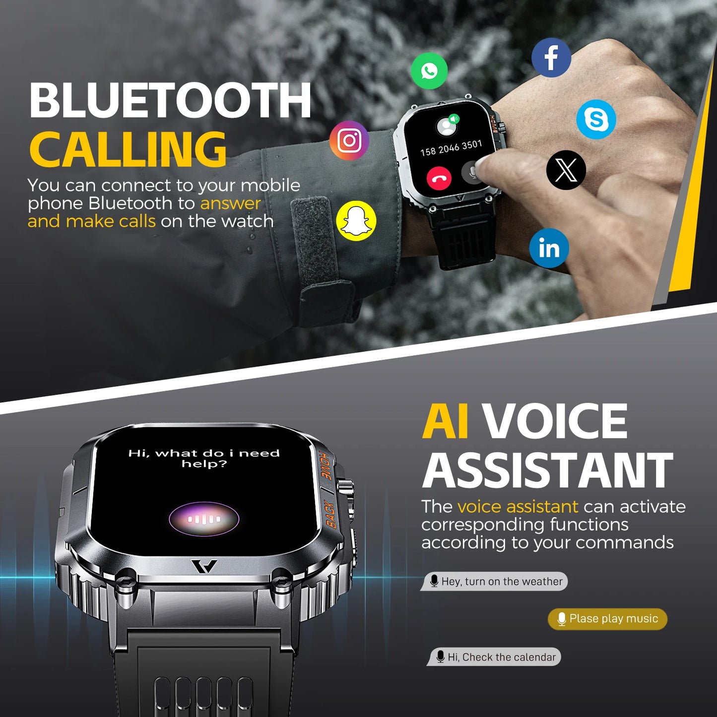 EIGIIS Military 5ATM Heart Rate Blood Oxygen Compass