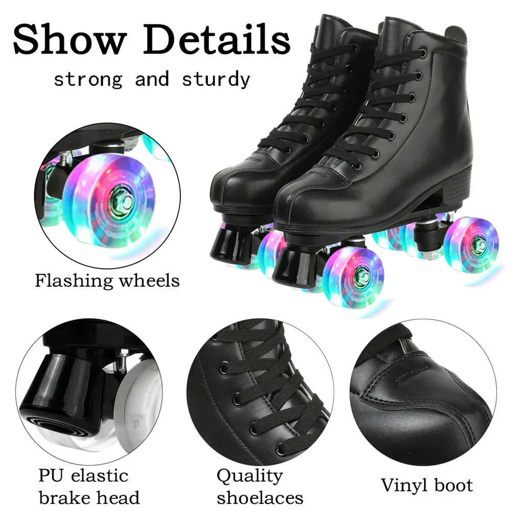 YYW Flashing Roller Skates PU Leather Inline Quad Sneakers