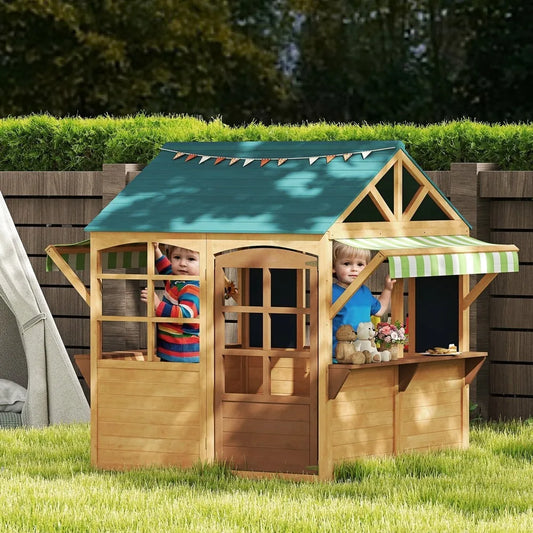 Outdoor Foldable Cottage Playhouse for Kids with Breezy Windows