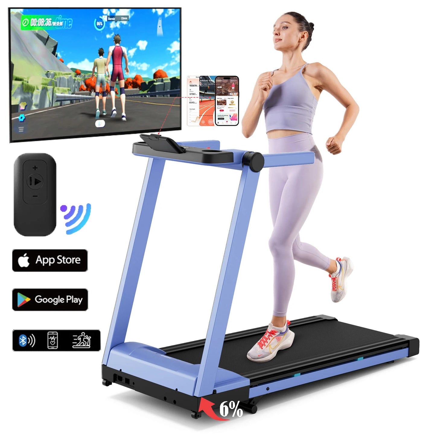Superun Foldable Incline Treadmill Walking Pad With 350LBS Capacity SmartAppDataMonitoring