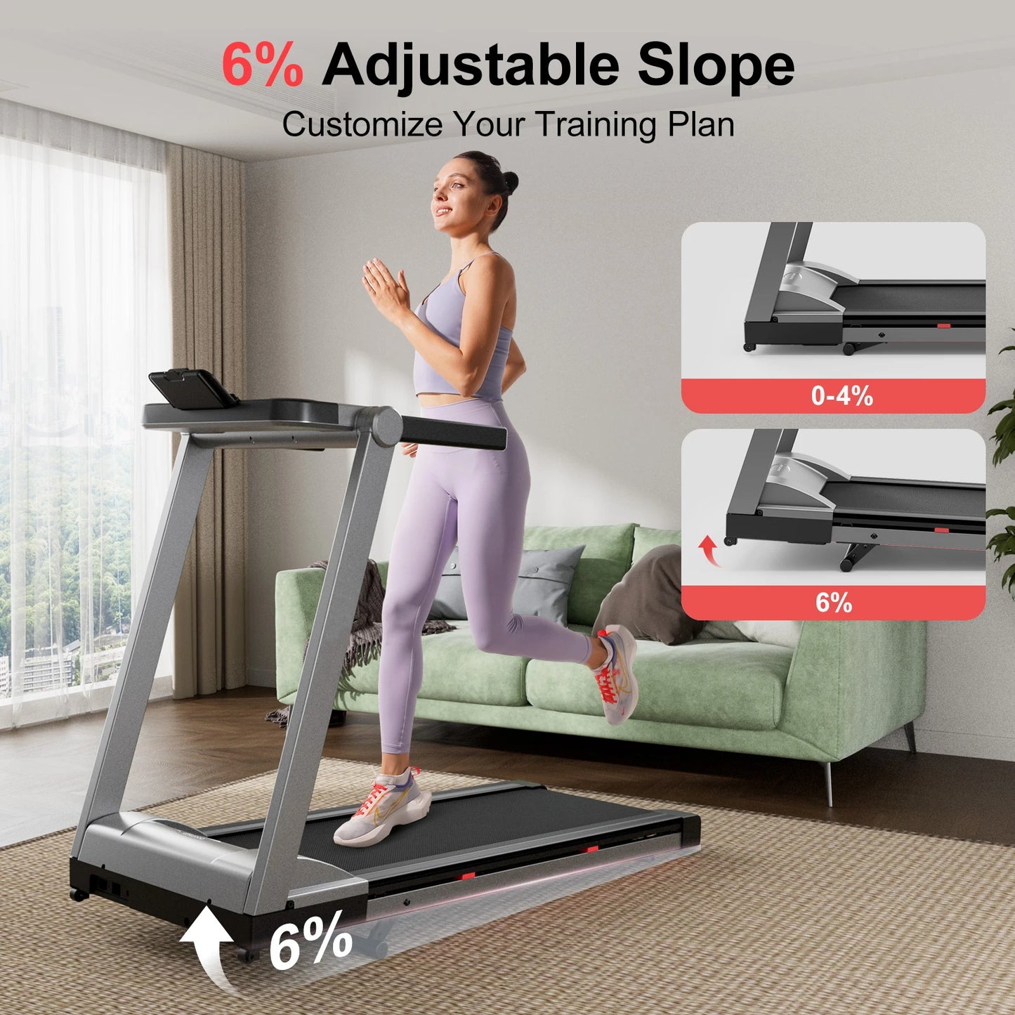 Superun Foldable Incline Treadmill Walking Pad With 350LBS Capacity SmartAppDataMonitoring