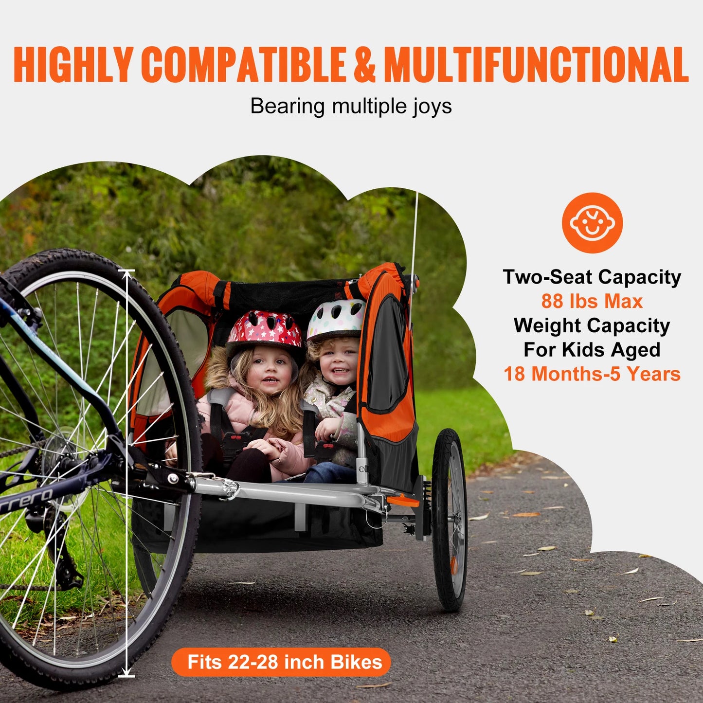 SucceBuy 2 Seat Child Bike Trailer Converts To Stroller Foldable