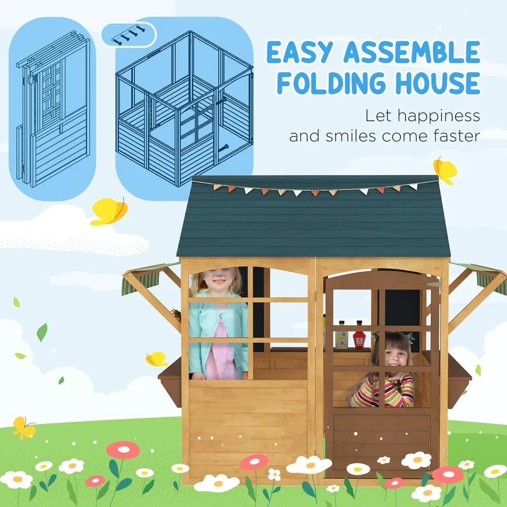 Outdoor Foldable Playhouse Cottage With Five Windows For Kids
