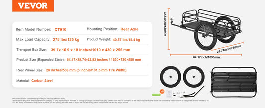 275 Lbs Bike Cargo Trailer With Universal Hitch Foldable Cart For Most Bikes 20 Inch Wheels