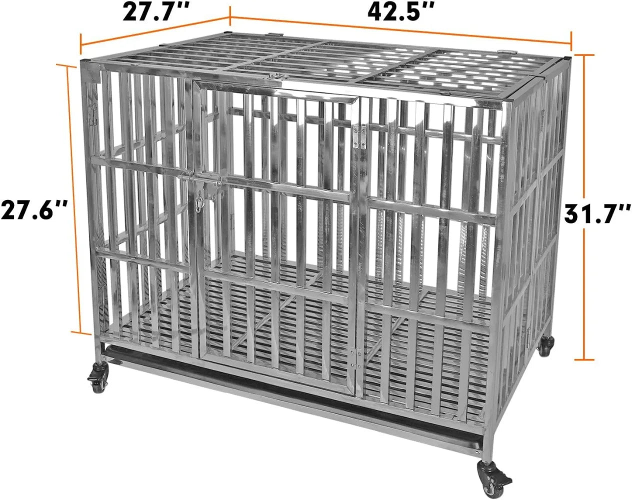 HighConcerned Industrial Strength Stainless Steel Dog Crate Stackable Rolling Kennel