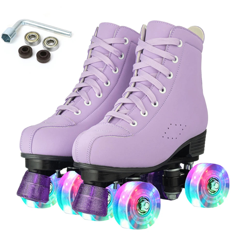 YYW Artificial Leather Roller Skates For Women With Light Up Wheels