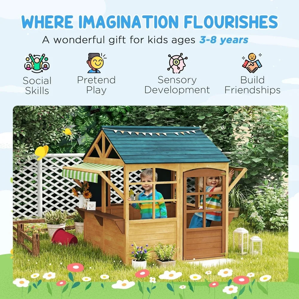 Outdoor Foldable Cottage Playhouse for Kids with Breezy Windows