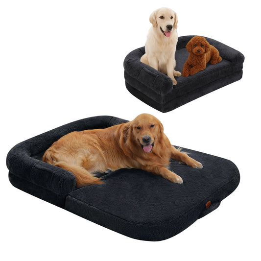 PAWZ Road Foldable Dog Bed Plush Faux Fur Washable Pet Sofa With Non Slip Bottom