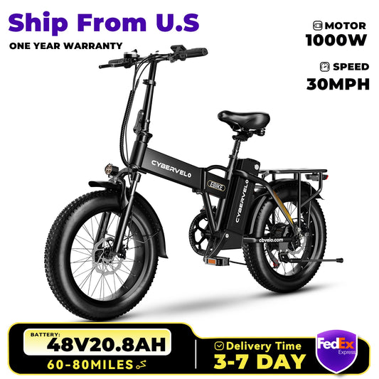 Cybervelo 1000W Folding Electric Bike 48V 20Ah Fat Tire