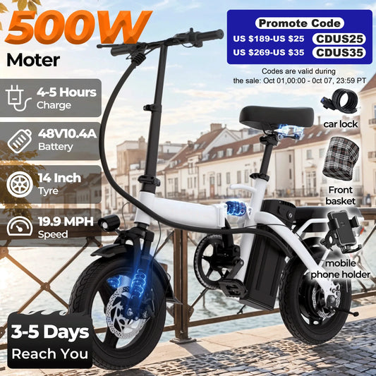 LELEKUAIC Folding Electric Bike 500W Battery Range Pro