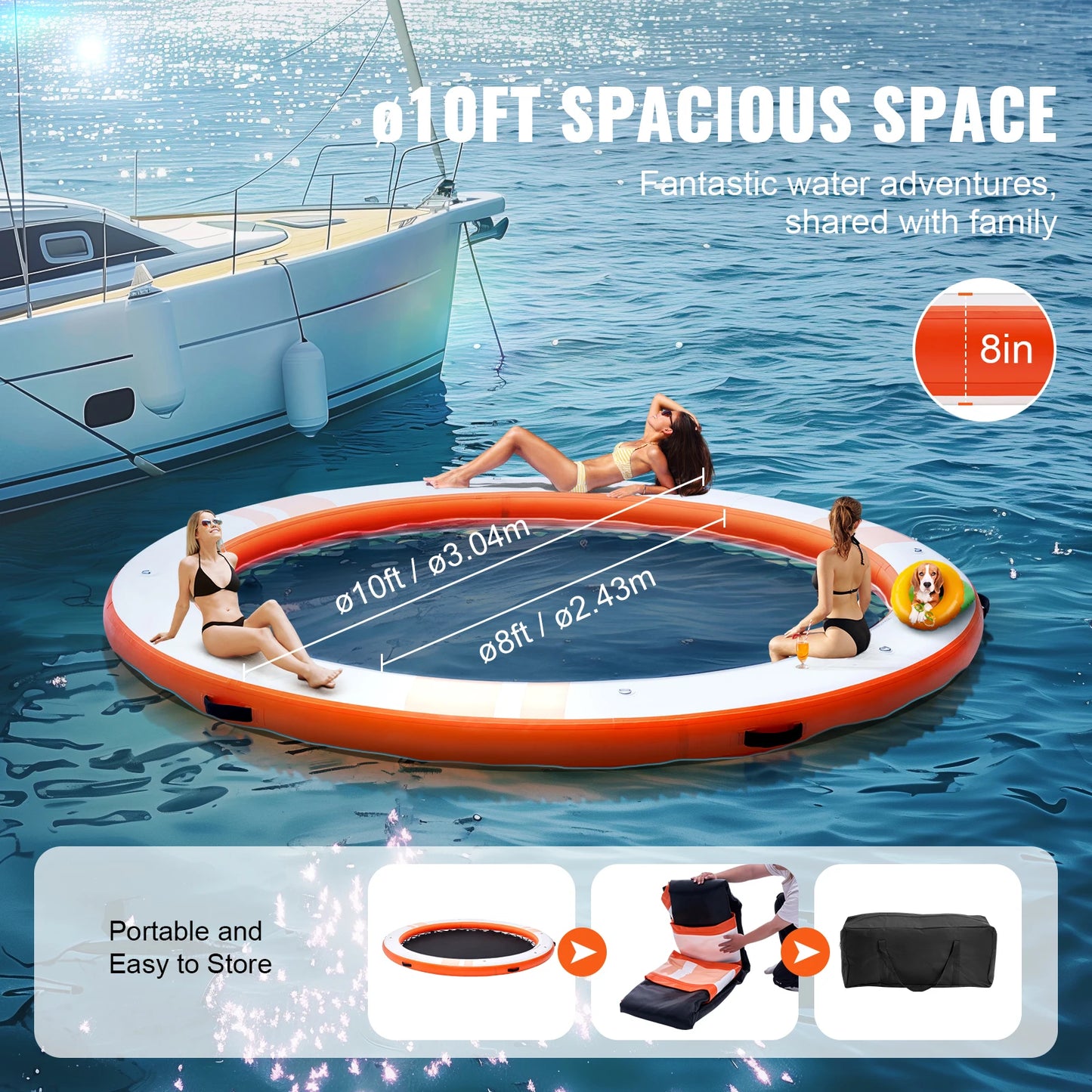 SucceBuy Inflatable Floating Dock Platform Non Slip Detachable Ladder